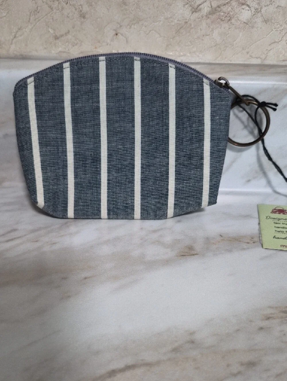 Malia Gray & White Striped Coin Pouch with Key Ring - Picture 3 of 7